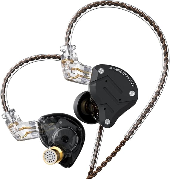 KZ ZS10 Pro Wired Earbuds in Ear Monitor Headphone KZ IEMs for Gaming in-Ear Earphone 4BA+1DD Drivers Metal Earphones with Stainless Steel Faceplate, 2 Pin Detachable Cable (Matte Black, Without Mic)