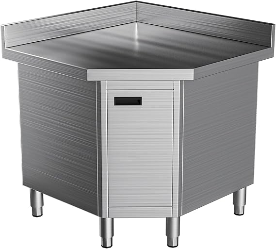 Stainless Steel Corner Cabinet with Worktop, Heavy Duty Outdoor Kitchen Cabine Commercial Kitchen Corner Base Cabinet with Two-Tier Storage, Adjustable Legs (33.5"x33.5")