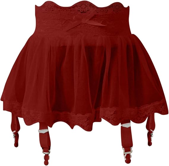 ZHUER Women Lingerie Sexy Lace Mini Skirts With Garter Belt High Waist Nightdress Mesh Underskirt Underwear No Stockings