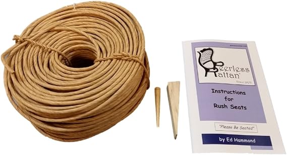 Fibre Rush Seating Kit with Full Color Instructions by Ed Hammond, 280' Coil of 6/32 Fiber Rush Kraft Brown, Plus a Peg and a Wedge (6/32 (280')