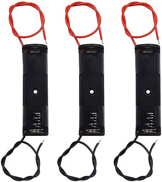 3Pcs 1 x 1.5V AA Battery Spring Clip Black Plastic 1 x 1.5V AA Battery Case Holder Box Black Red Wire Leads