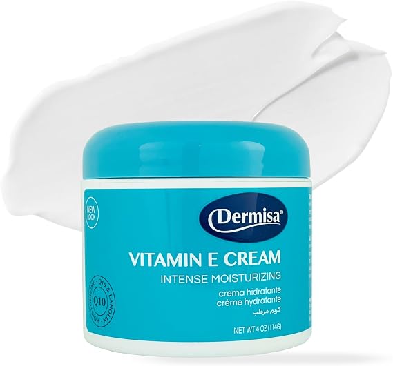 Dermisa Vitamin E Cream with Cocoa Butter, Collagen, Elastin and Coenzyme Q10, Intense Moisturizer for Dry and Aging Skin, Hydrating Face and Body Cream