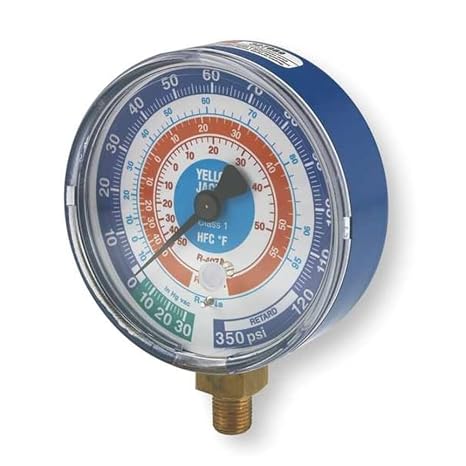 Yellow Jacket 49138 3-1/8" Blue Compound, 30", 0-350 psi, R-22/404A/410A Gauge Degrees F