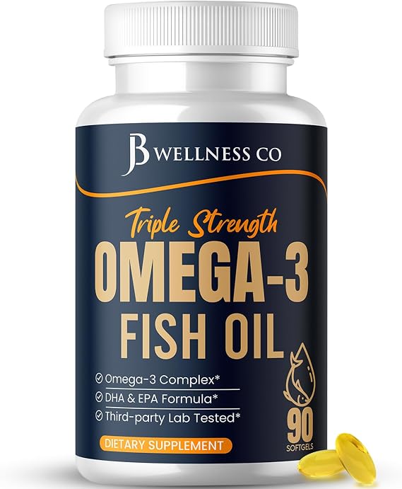 Triple Strength Omega 3 Fish Oil 3750 mg - EPA & DHA - Over 3000mg Omega-3 Fatty Acids - 1350mg EPA + 900mg DHA - Best Essential Fatty Acids, Burpless Fish Oil - 90 Count