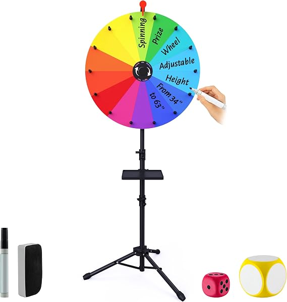 24 Inch Spinning Prize Wheel with Adjustable Stand, Dry Erase Game Spinner