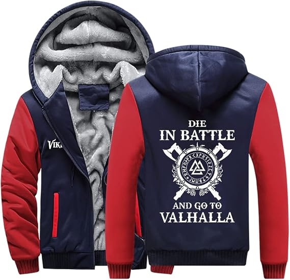 Norse Mythology Odin Valknut Thick Warm Fleece Zip Hoodie, Viking Heavyweight Sweatshirt Streetwear Tracksuit Top