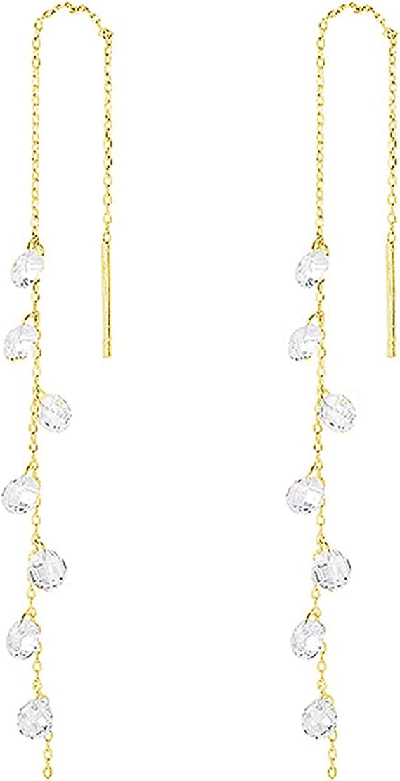 SLUYNZ 925 Sterling Silver Sparkling CZ Dangle Earrings Threader Chain for Women Teen Girls Elegant Dangle Earrings for Wedding Bridal Prom