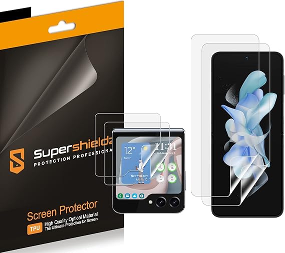 Supershieldz (2 Pack) Designed for Samsung Galaxy Z Flip 5 (2 Main Screen and 2 Front Screen) Screen Protector, High Definition Clear Shield (TPU)