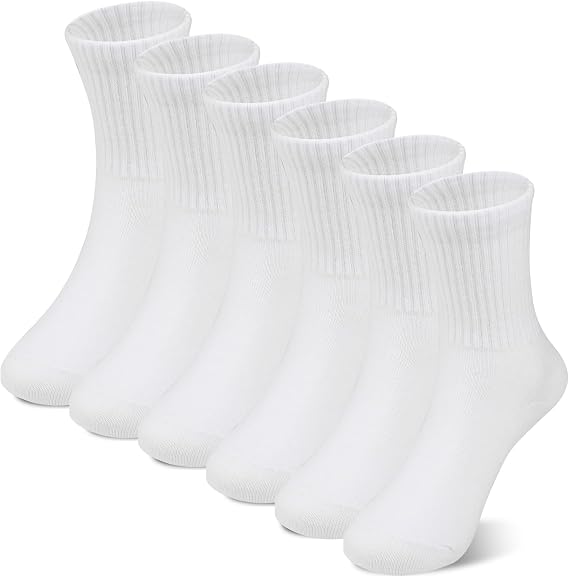 BONANGEL Kids Athletic Socks, 6 Pairs Boys Girls White Cotton Crew Sock