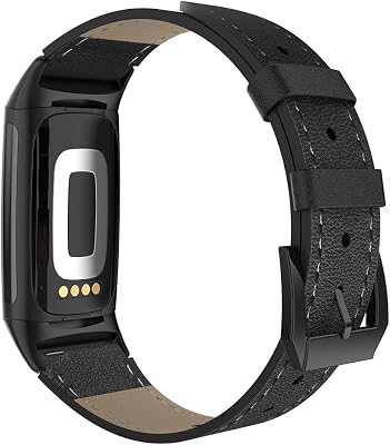 Simpeak Leather Band Compatible with Fitbit Charge 6  Charge 5 Smartwatch, Women Men Genuine Leather Wristband Strap Replacement for Fitbit Charge 5 Charge 6