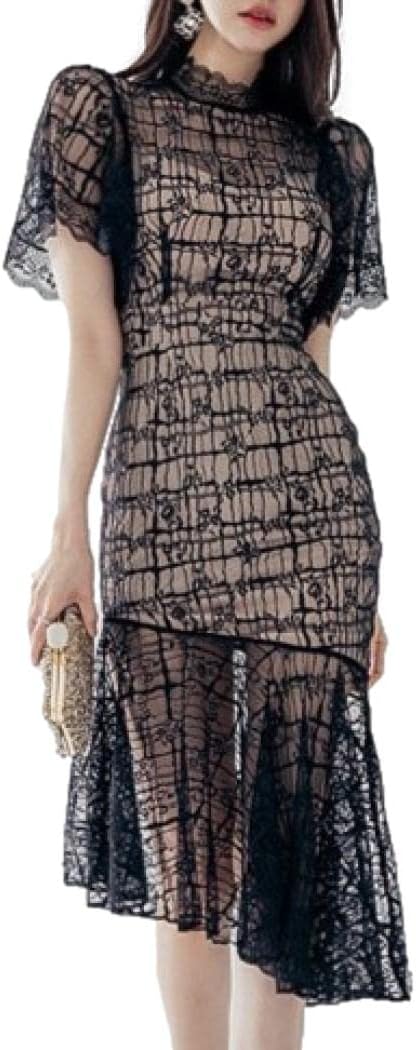 ISLAYCAOLILA DW8 Womens Shirari Lace Dress, See-through, Tight, Mini Club Dress