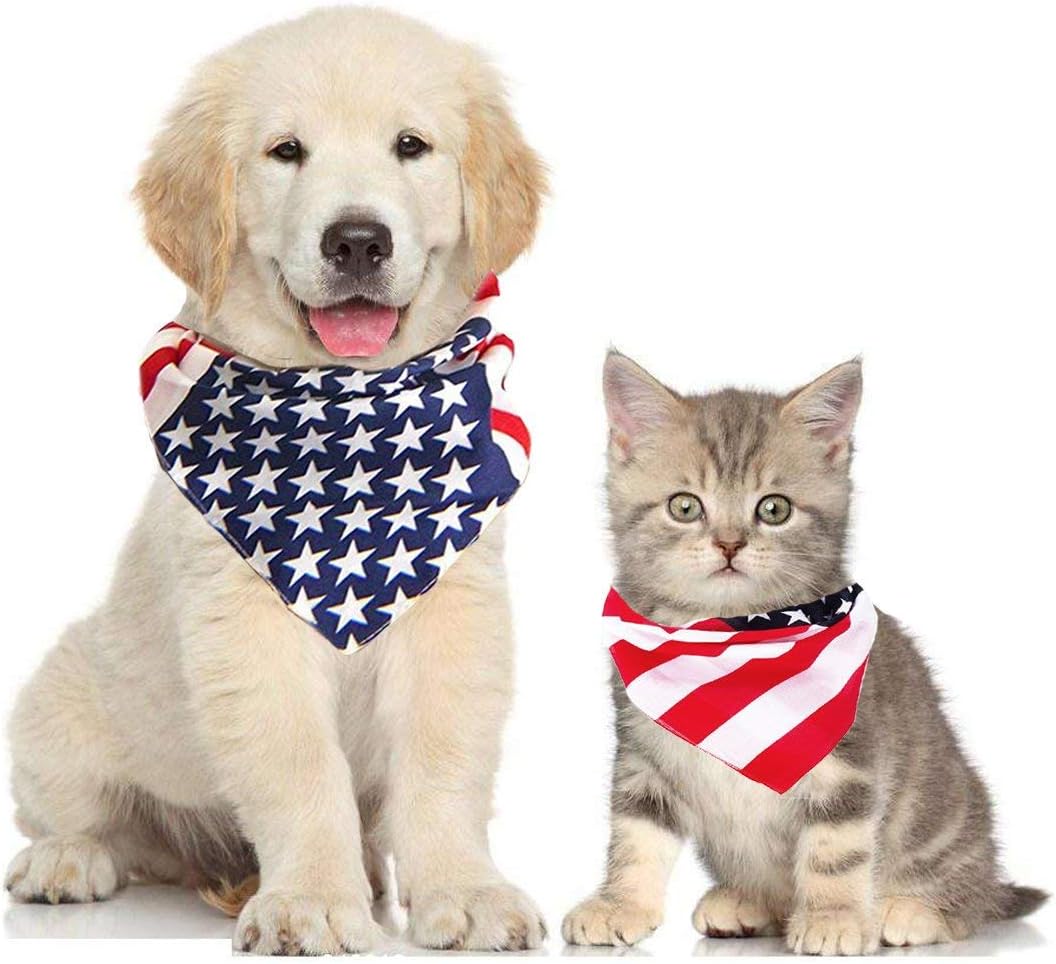 Orgrimmar 2 PCS Dog Bandanas Bibs Scarfs Washable Cat Pet Collar Large American Flag Bandana Large Medium Small Puppy Kerchief for 4th of July Independence Day Dog Neck Bandana Summer