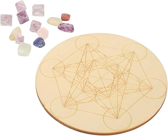 Healing Crystal Grid Board Set Composite Wood Chakra Stones for Positive Energy, Meditation, and Sleep, for Crystal Lovers (A05)