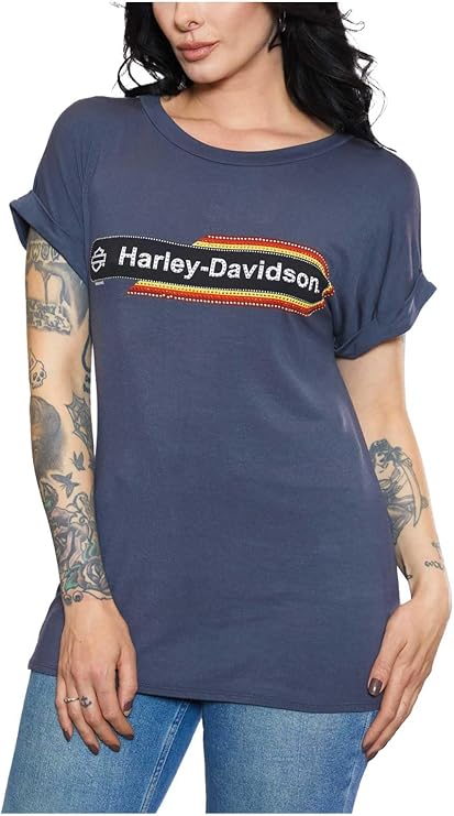 Harley-Davidson Women's Nightster Fold-Up Short Sleeve Crew-Neck Tee - Gray