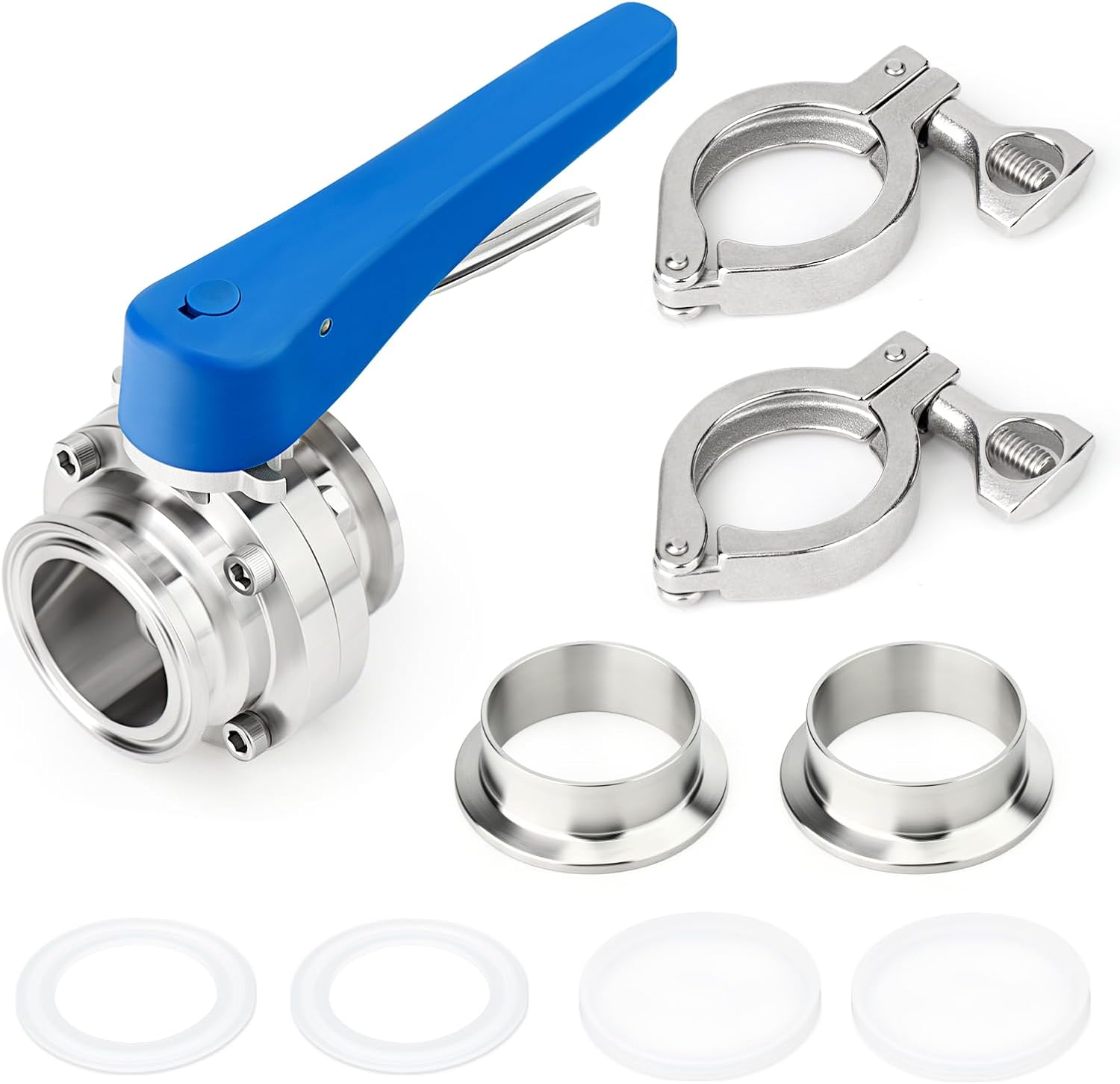 TAISHER 1PCS 304 Stainless Steel 1.5 Tube OD Butterfly Valve Kit 1.5 Tri Clamp 50.5MM Ferrule Flange