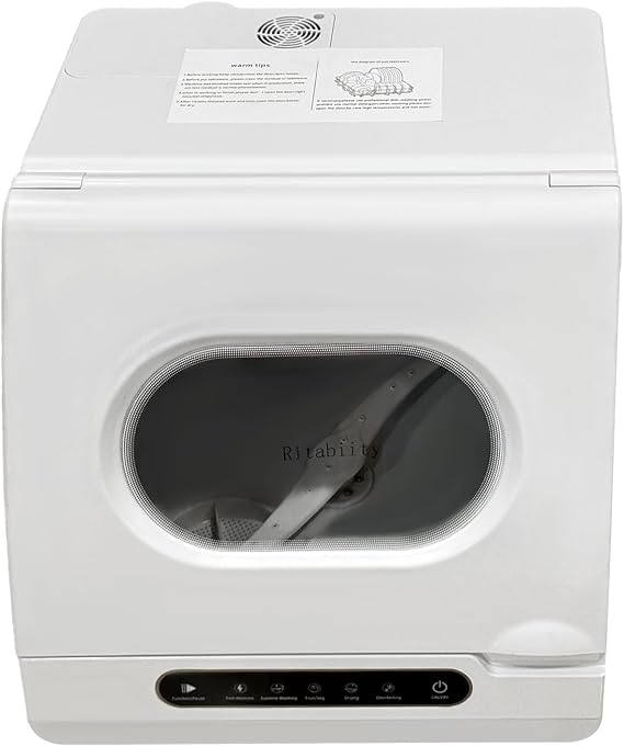 1200W Portable Countertop Dishwasher, 110V Automatic Mini Dishwasher Machine with 5 Washing Functions, 360 Rotating, Inlet & Drainage Pipe Dish Washing Machines for Household Purposes