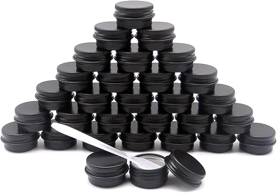 30 pack 5 ml Black Lip Balm Tin Cans, 5g Mini Aluminum Makeup Sample Containers with Screw Lid, Empty Metal Tins Pot Storage Travel Jars for Cosmetic, Cream, Candle, Tea, 5 Gram Small Tins