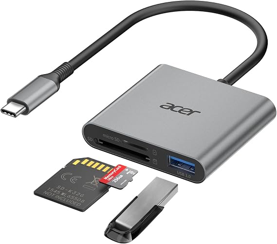 Acer USB-C SD Card Reader with Type-A 3.0, 170MB/s Card Adapter Aluminum