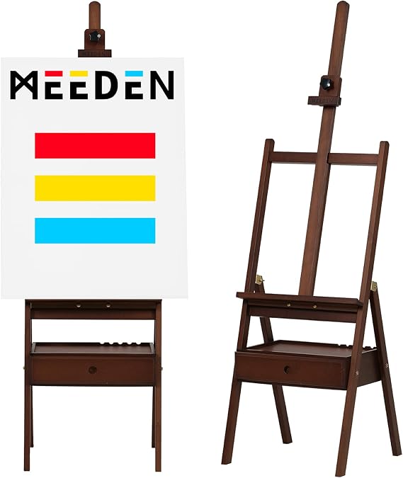 MEEDEN Studio Easel, Walnut Large Easel with Drawer, Adjustable (152 cm ~ 190 cm) Wooden Easel for Artists, Adults and Students, Holds Canvas up to 89