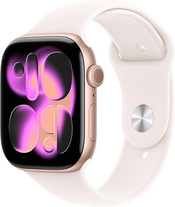Apple Watch Series 11 [GPS 46mm] Smartwatch with Rose Gold Aluminum Case with Light Blush Sport Band - S/M. Sleep Score, Fitness Tracker, Health Monitoring, Always-On Display, Water Resistant