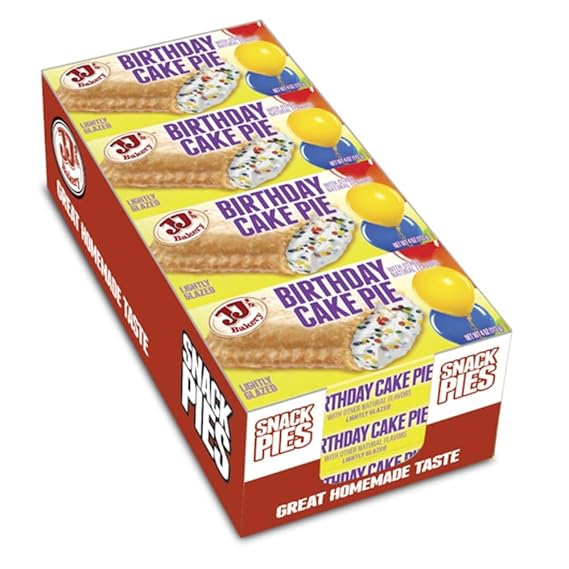 JJ's Bakery Snack Pies, Nut-Free Facility, Kosher Parve, Pack of 12 (Birthday Cake)