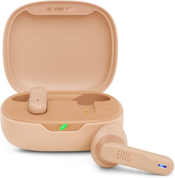 JBL Vibe Flex True Wireless Earbuds Bluetooth Earphones with Deep Bass Sound, IP54 Water & Dust Resistant, Long Battery Life, Voice Assistant Compatible, Open-Ear Design (Beige)