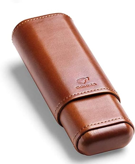 Cigar Case Travel Holder - PU Leather Cedar Wood Lined Brown 2 Ct Sturdy Carry Case - 58 Ring Gauge