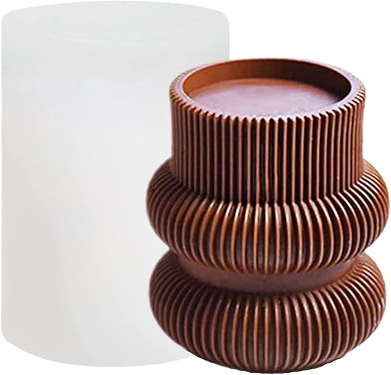 Barrel Striped Aesthetic Molds, Cylindrical Tall Pillar Candle Mold, Ribbed Twist Geometric Abstract Decorative Striped Silicone Mold for Crafts Aromatherapy Candle Handmade Soap(2.75")