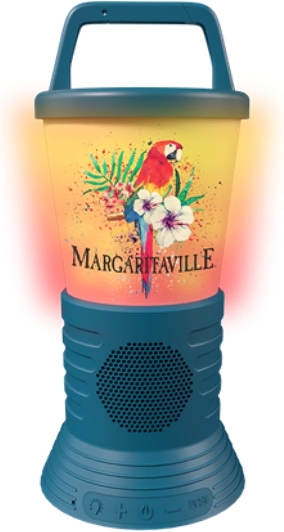 Margaritaville Light The Way Lantern Wireless Speaker with 3 Multicolored LED Light Modes, Waterproof Bluetooth Speaker, 5 Hours of Playtime, Table Lamp Outdoor Speaker with True Wireless Pairing