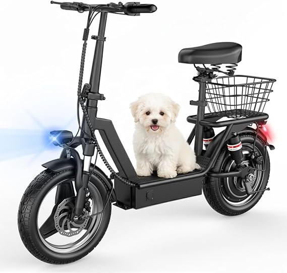 Electric Scooter Adults with Seat, 1000W Peak Motor, 35 Miles Range, 25MPH Top Speed, 14" Foldable E-Scooter with Seat and Basket for Cargo, Dual Suspension for Commuting