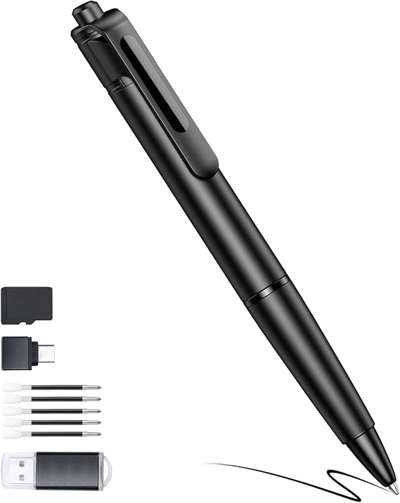 2.7K Small Cam Security Camera, 64 GB Portable Camera Pen, Mini Cam Pen (Glossy Black)