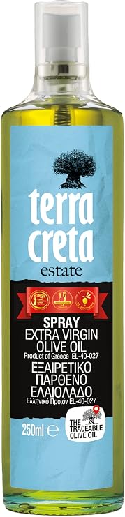 Terra Creta Estate Extra Virgin Olive Oil in Glass Spray Bottle - 1 Calorie Per Spray - Traceable - Multi-award Winning