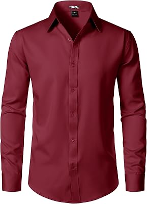 ZEROYAA Mens Wrinkle Free Long Sleeve Dress Shirt Business Casual Modern Slim Fit Button Down Shirts for Wedding and Office