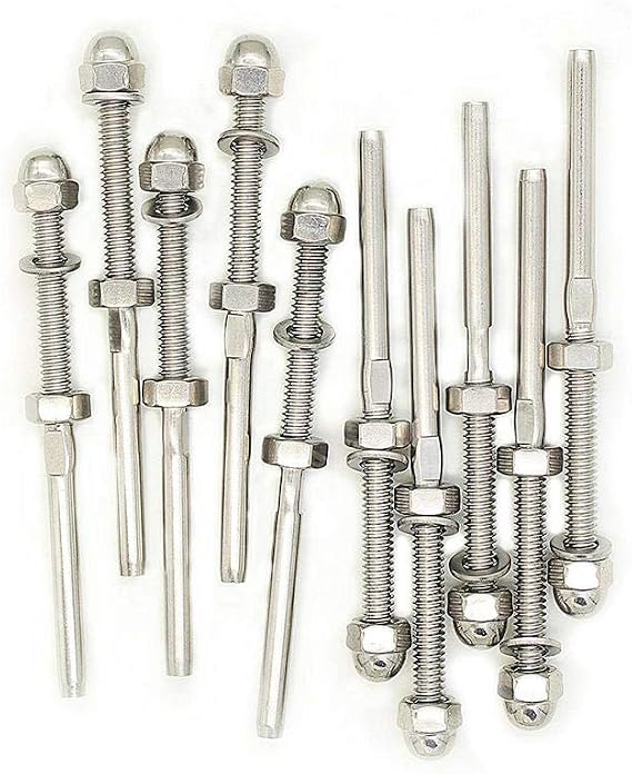 Jingyi Cable Railing Swage Threaded Stud Tension End Fitting Terminal for 3/16 inch Cable Deck Railing Hand Swage AISI316 Stainless Steel Marine Grade -Lot of 10