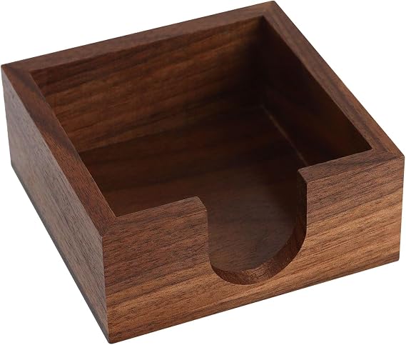Buqoo Walnut Wooden Sticky Note Holder, Memo Pad Dispenser Desk Organizer | Solid walnut sticky note holder with thick wood design, fits 3x3 memo pads and keeps your desk organized with style