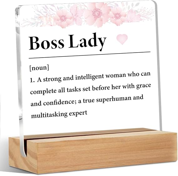 Boss Lady Gifts for Women Office Decor Acrylic Sign with Wood Stand
