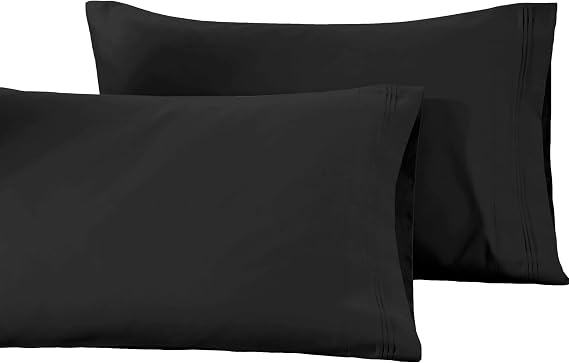 SUPERIOR 100% Egyptian Cotton 1500 Thread Count Oversized Standard Pillowcase Set Solid, Black