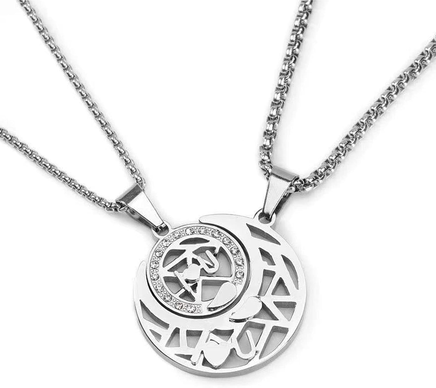 Couples Necklace, KAIGOBOX Sun and Moon Matching Necklace for Couples, Best Friend Necklace for 2 Girls, Stainless Steel Friendship Necklace, Necklace for Couples for Him and Her with Blue Gift Box