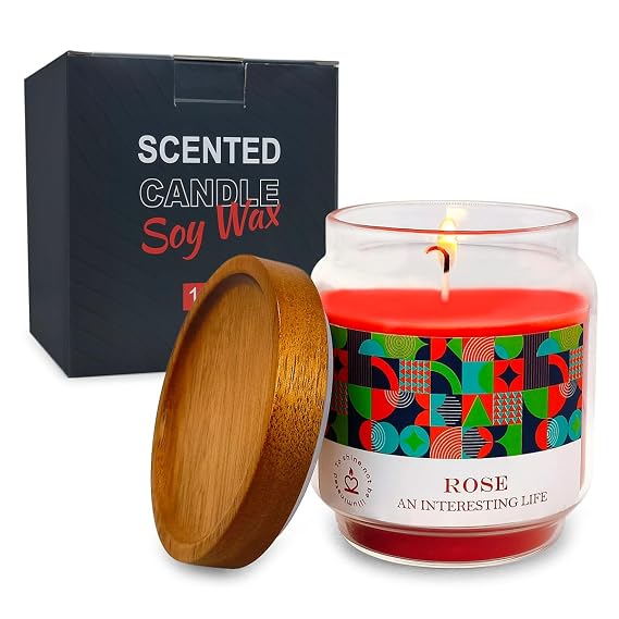 Red Rose Scented Candle Gift Set for Women, Large 16oz Highly Aromatherapy Glass Jar Candle for Christmas Home Party Gathering Relaxing Ambience Decoration - 90 Hours Burn Time