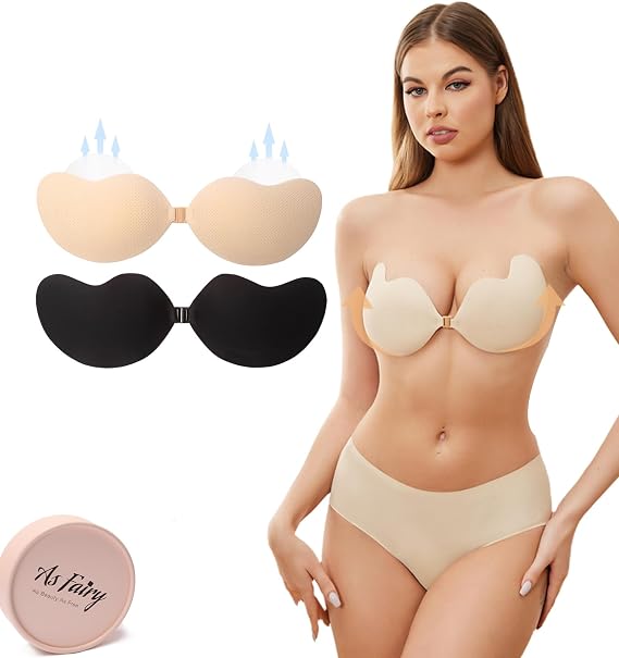 As Fairy Adhesive Sticky Bra for Women Push Up Invisible Reusable Strapless Silicone Bras with Breast Lift for Backless Dress