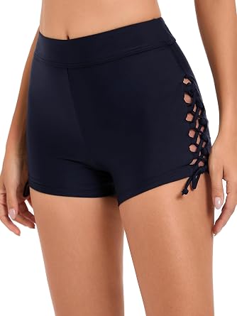Women High Waisted Swim Shorts Tie Adjustable Bathing Suit Bottoms Tankini Swimsuit Bikini Board Shorts