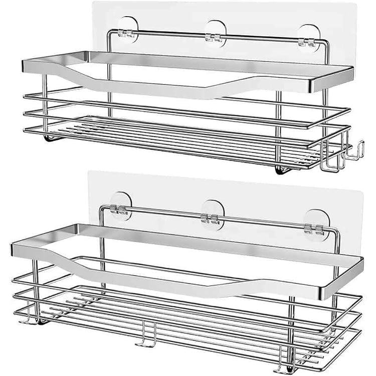 KMYG Adhesive Shower Caddy Shelf with 5 Hooks Organizer Storage Rack Wall Mou Generic Bathroom organizer Bathroom accessories Bathroom storage Shower organizer Storage organizer Home organizatio
