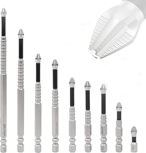 High Magnetic Screwdriver Drill Bit Set, Universal Anti-Slip Magnetic Electric Screwdriver Set Strong Magnetic Durability Screwdriver Drill Bit Set, 25 50 65 70 75 90 100 120 150mm (9Pack)