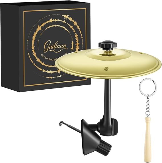 Mini Car Drum Cymbal For Car Air Vent (Gold) Crash Cymbal Dashboard Ornament Accessory for Musicians, Drummers, Music Lovers Funny Auto Interior Gift for Men Women Teens