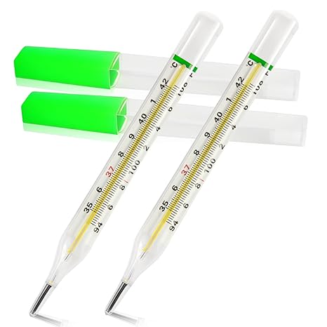 C&F Mercury Free Thermometer for Armpit 2PCS - Clinical Glass Temperature Test for Fever -Classic Non Digital Thermometer for Adults - Accurate Easy Reading by HARIKA LIFE