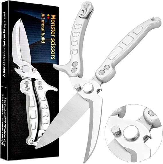 Jasni Heavy Duty Kitchen Shears, Spring Loaded Poultry Shears Stainless Steel Chef Scissors for Bone, Chicken, Poultry, Fish, Food, Meat,Spring-loaded Full Steel Handle