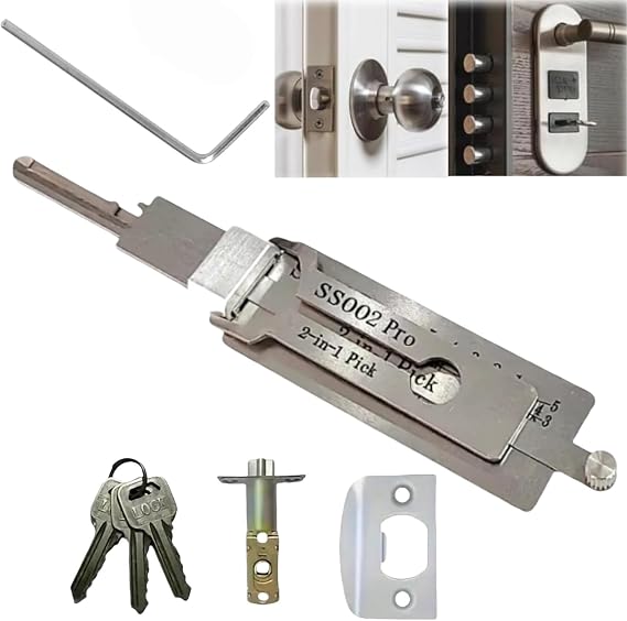 SS002 Pro Lock Pick Tool,2-in-1 Pick & Decoder for S-Groove Door Lock & Auto,Stainless Steel Lock Picking Kit for Beginners,Repair and Maintenance Pick Locking Set,Key Decoder Lo/ck Pic/King Tool