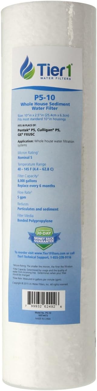 Pentek P5 5 Micron 10 x 2.5 Comparable Whole House Spun Wound Polypropylene Sediment Water Filter by Tier1 | スパンワインドポリプロピレンハウス全体浄水器| Pentek PD-10-20、Hydronix SDC-25-2010の交換用。