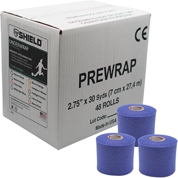 Shield Athletic Underwrap | Bulk Case of 48 Rolls of PreWrap, 2.75" X 30 SYards (Blue)