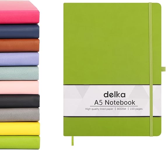 delka A5 Notebook – Lined Notepad Journal, Soft Cover Writing Pad for Office, School, College, Home & Business – Ideal for Note Taking, Daily Planning, Journaling & Study (GREEN, Pack of 1)